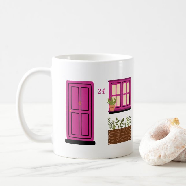Taza De Café Casa con puerta rosa con cita Personalizado (Con donut)