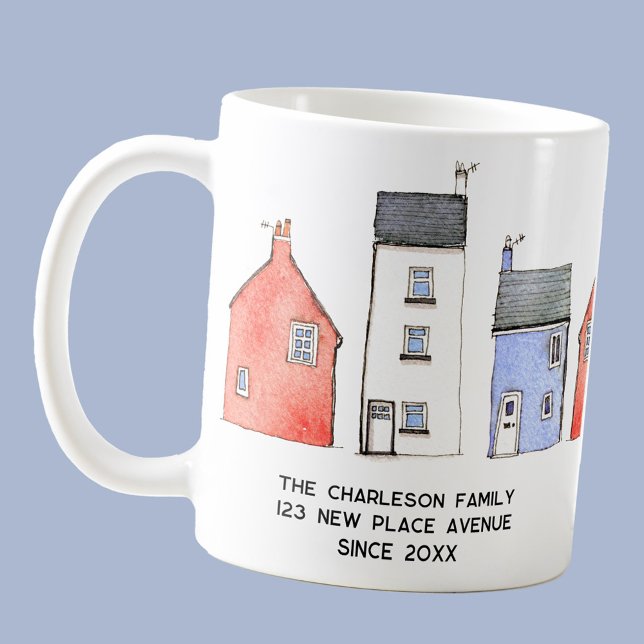 Taza De Café Casa de acuarela nueva casa personalizada (Watercolor house and cottage art personalized name and address mug for new home or housewarming gift)