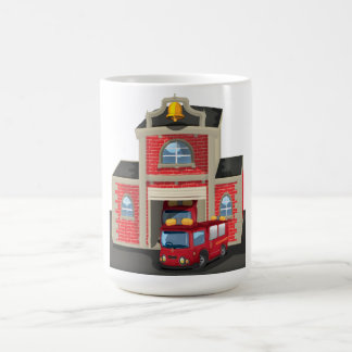 Taza De Café Casa de Bomberos y Camión de Bomberos