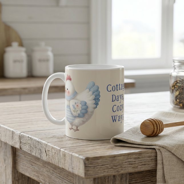 Taza De Café Casa de Campo de Gingham Azul Formas Acogedoras de (Blue Gingham Cottage Hen Cozy Ways Coffee Mug)