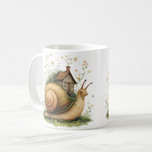 Taza De Café Casa de Caracol Caprichosa Cottagecore Naturaleza