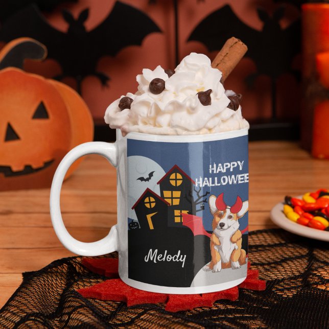 Taza De Café Casa de Halloween de Cute Corgi personalizada (Subido por el creador)