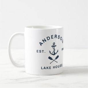 Taza De Café Casa de lago con ancla náutica: Vacaciones familia