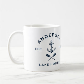 Taza De Café Casa de lago con ancla náutica: Vacaciones familia