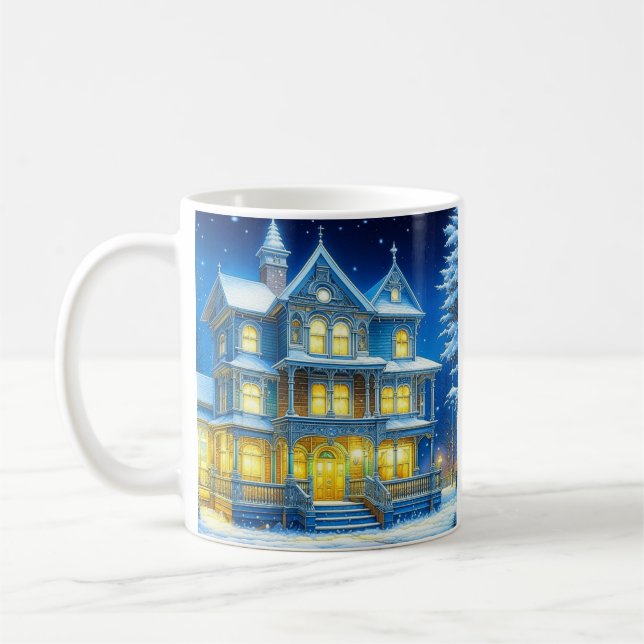 Taza De Café Casa de Navidades azules de Joyeux Noël Bonito (Izquierda)