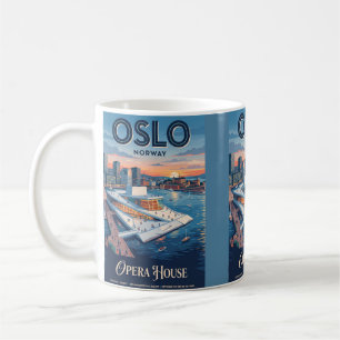 Taza De Café Casa de Ópera de Oslo Noruega Póster de Viaje Vint