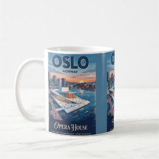 Taza De Café Casa de Ópera de Oslo Noruega Póster de Viaje Vint