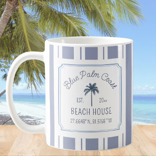 Taza De Café Casa de Playa Azul Rayas Granja Costera