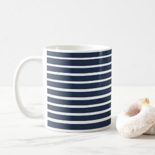 Taza De Café Casa de Playa con Raya Blanca y Azul Marino