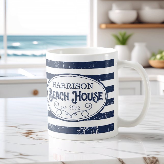 Taza De Café Casa de playa de época con marina personalizada y  (Subido por el creador)
