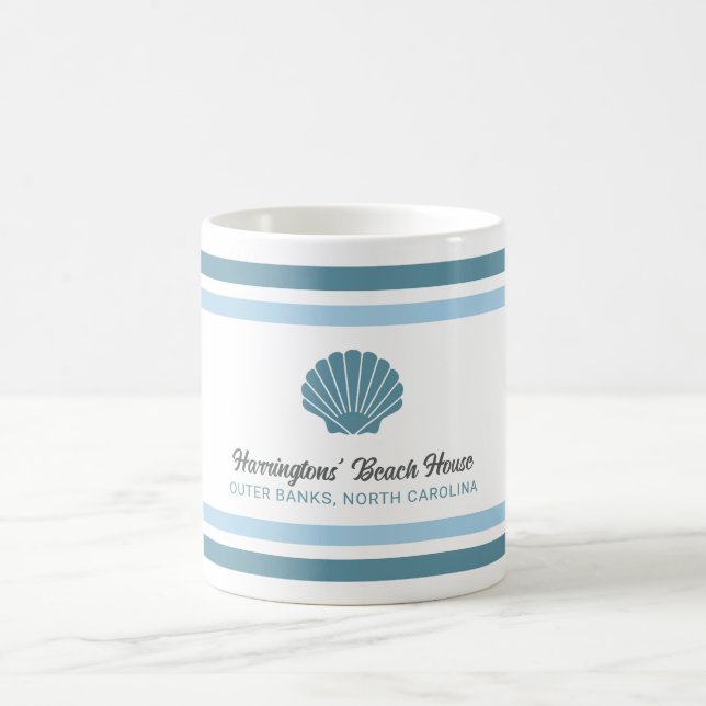 Taza De Café Casa de playa de nombre y ubicación personalizada (Centro)