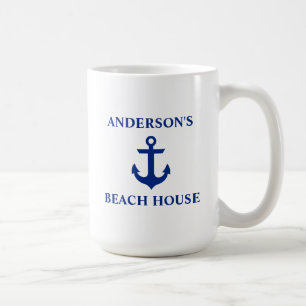 Taza De Café Casa de playa nombre de familia náutico ancla gran