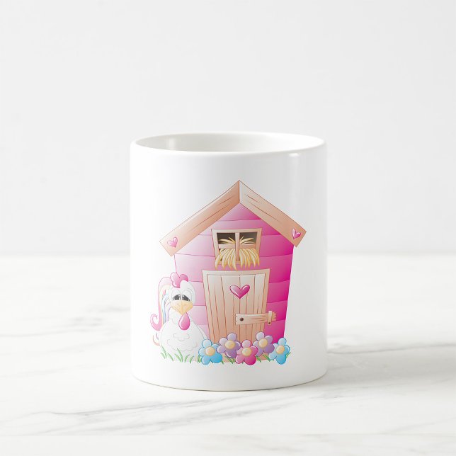 Taza De Café Casa de pollo y gallina rosa con flores (Subido por el creador)