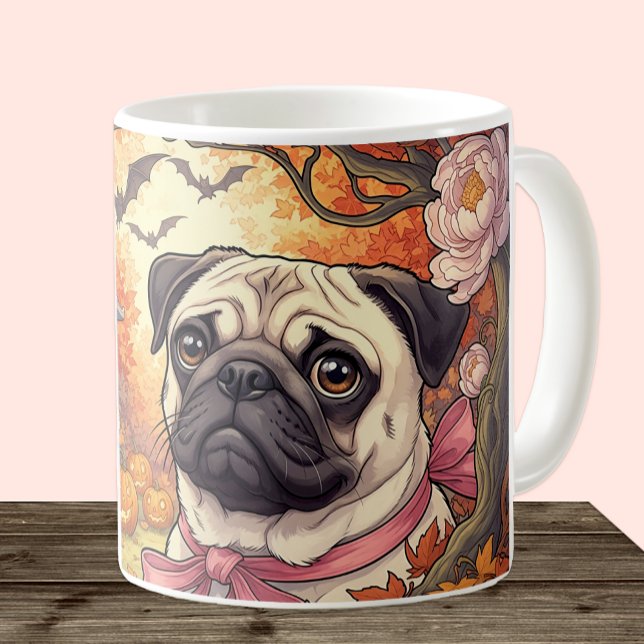 Taza De Café Casa de Pug Dog & Halloween, otoño, Art Nuovo (Subido por el creador)