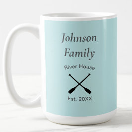 Taza De Café Casa de río nombre de familia personalizado año de