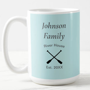 Taza De Café Casa de río nombre de familia personalizado año de