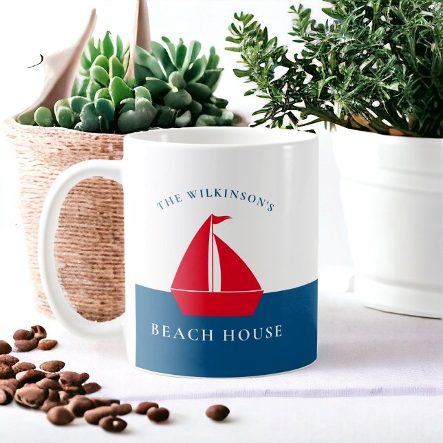Taza De Café Casa de verano náutica mínima personalizada (Subido por el creador)