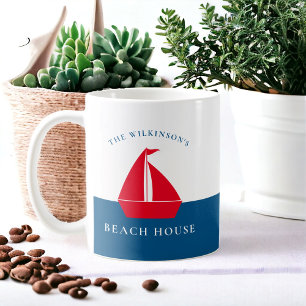 Taza De Café Casa de verano náutica mínima personalizada