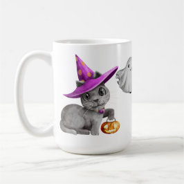 TAZA DE CAFÉ CASA HALLOWEEN GRAY CAT GHOST HAUNTED