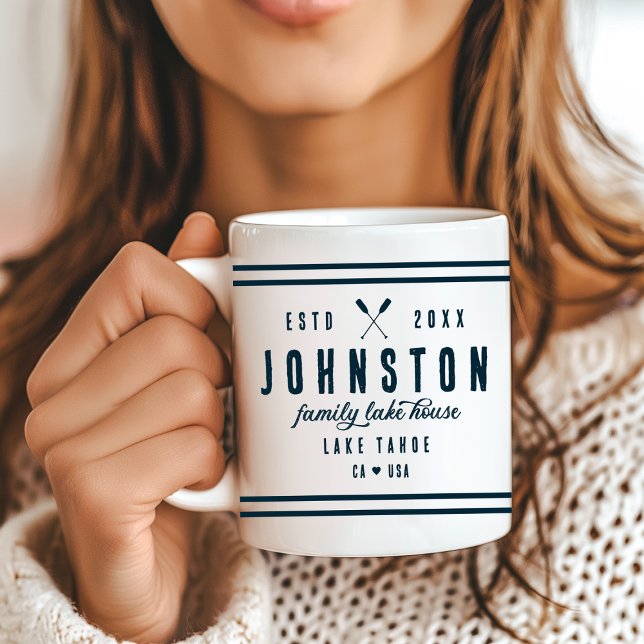 Taza De Café Casa moderna de lago rústico | Blanco de la Marina (Subido por el creador)