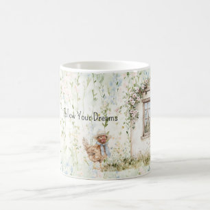 Taza De Café Casa Romántica de Pollo Ventana Floral