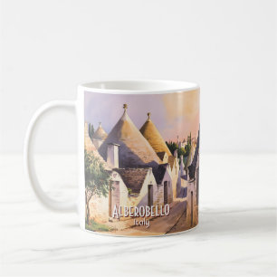 Taza De Café Casa Trulli personalizada Alberobello Acuarela Via