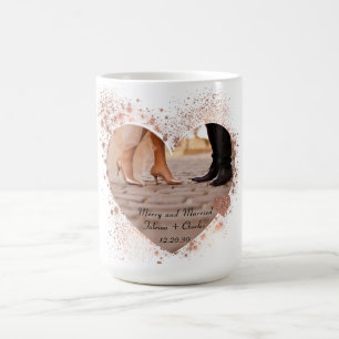 Taza De Café Casados y Alegres Luces Brillantes de Oro Rosa Fot
