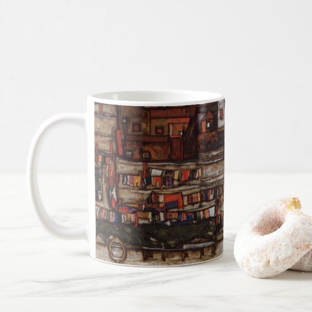 Taza De Café Casas con lavandería de Egon Schiele (Con donut)