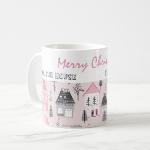 Taza De Café Casas de cosecha sobre Navidades rosados