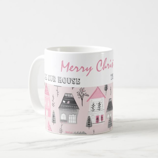 Taza De Café Casas de cosecha sobre Navidades rosados (Anverso izquierdo)