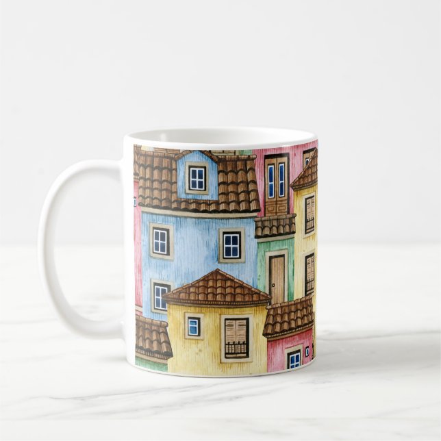 Taza De Café Casas de Lisboa: Patrón Funicular acuarela. (Izquierda)