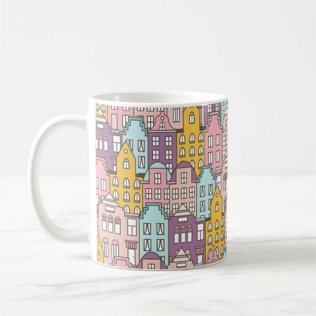 Taza De Café Casas de los Países Bajos dibujadas a mano con un  (Izquierda)