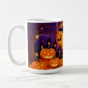 Taza De Café Casas Embrujadas y Calabazas de Luna Llena 🌙