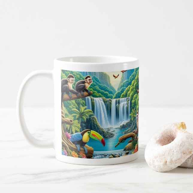 Taza De Café Cascada tropical de selva tropical (Con donut)