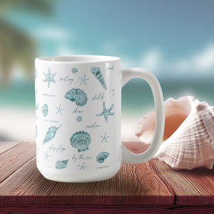 Taza De Café cáscaras Starfish Sun Diversión Textos ID Verde az