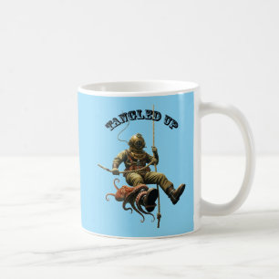 Taza De Café Casco de buzo vintage en una cuerda con un pulpo U