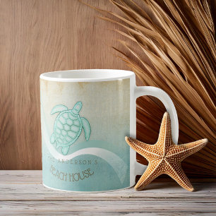 Taza De Café Caseta de playa Tortuga Náutica Aqua Blue ID623