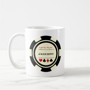 Taza De Café Casino Poker Chip Black Cream Red con nombre