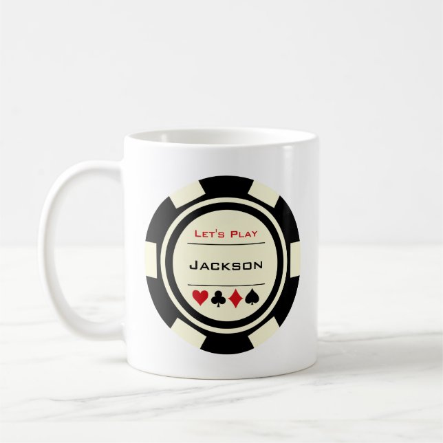 Taza De Café Casino Poker Chip Black Cream Red con nombre (Izquierda)