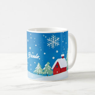 Taza De Café Casita Roja en la Nieve