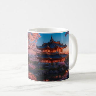 Taza De Café Castillo asiático de la puesta de sol del jardín
