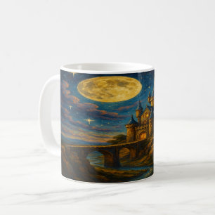 Taza De Café Castillo de Fantasía bajo la Luz de la Luna