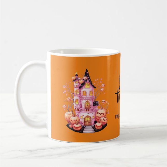 Taza De Café Castillo embrujado de Halloween rosa (Izquierda)