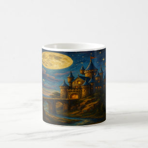 Taza De Café Castillo iluminado por luna - Paisaje fantástico p