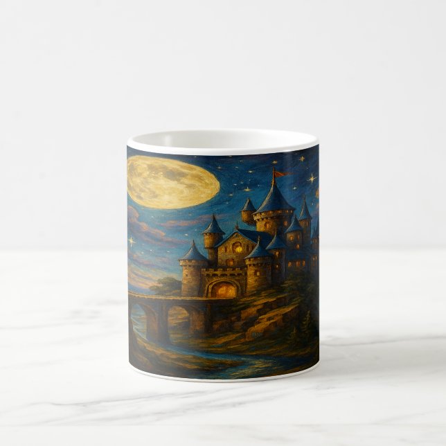 Taza De Café Castillo iluminado por luna - Paisaje fantástico p (Centro)