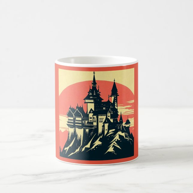 Taza De Café Castillo medieval de Fantasy - Woodcut 4 (Centro)