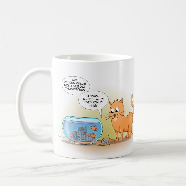 Taza De Café Cat and fish; werken vanuit huis (Izquierda)
