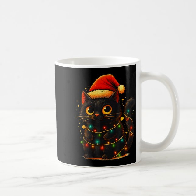 Taza De Café Cat Black Christmas Tree Lights Funny Santa Kitten (Derecha)