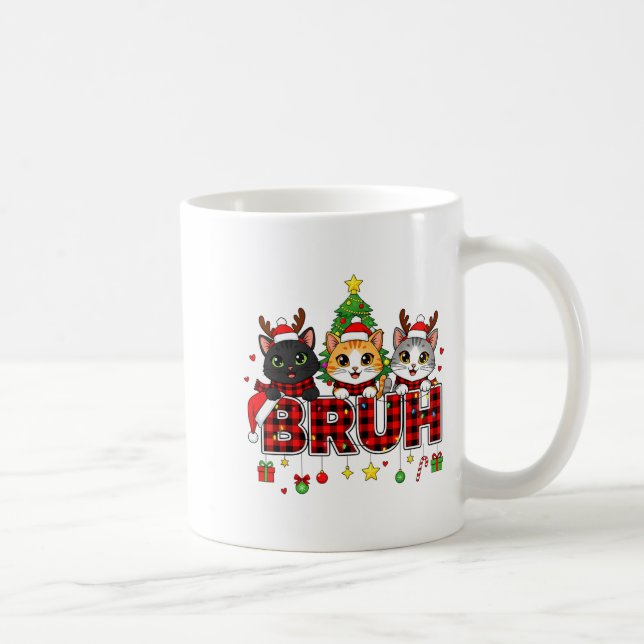 Taza De Café Cat Christmas Light Reindeer Santa Bruh Funny  (Derecha)