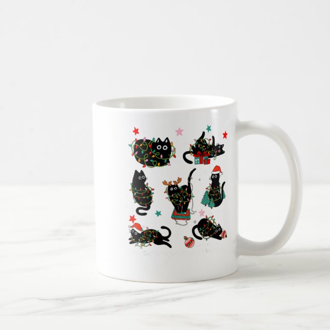 Taza De Café Cat Christmas Light Reindeer Santa Christmas Cat L (Derecha)